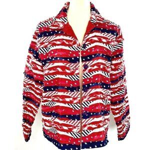 Patriotic American Blazer Jacket Womens M Long Sleeve Collar Stars Stripes